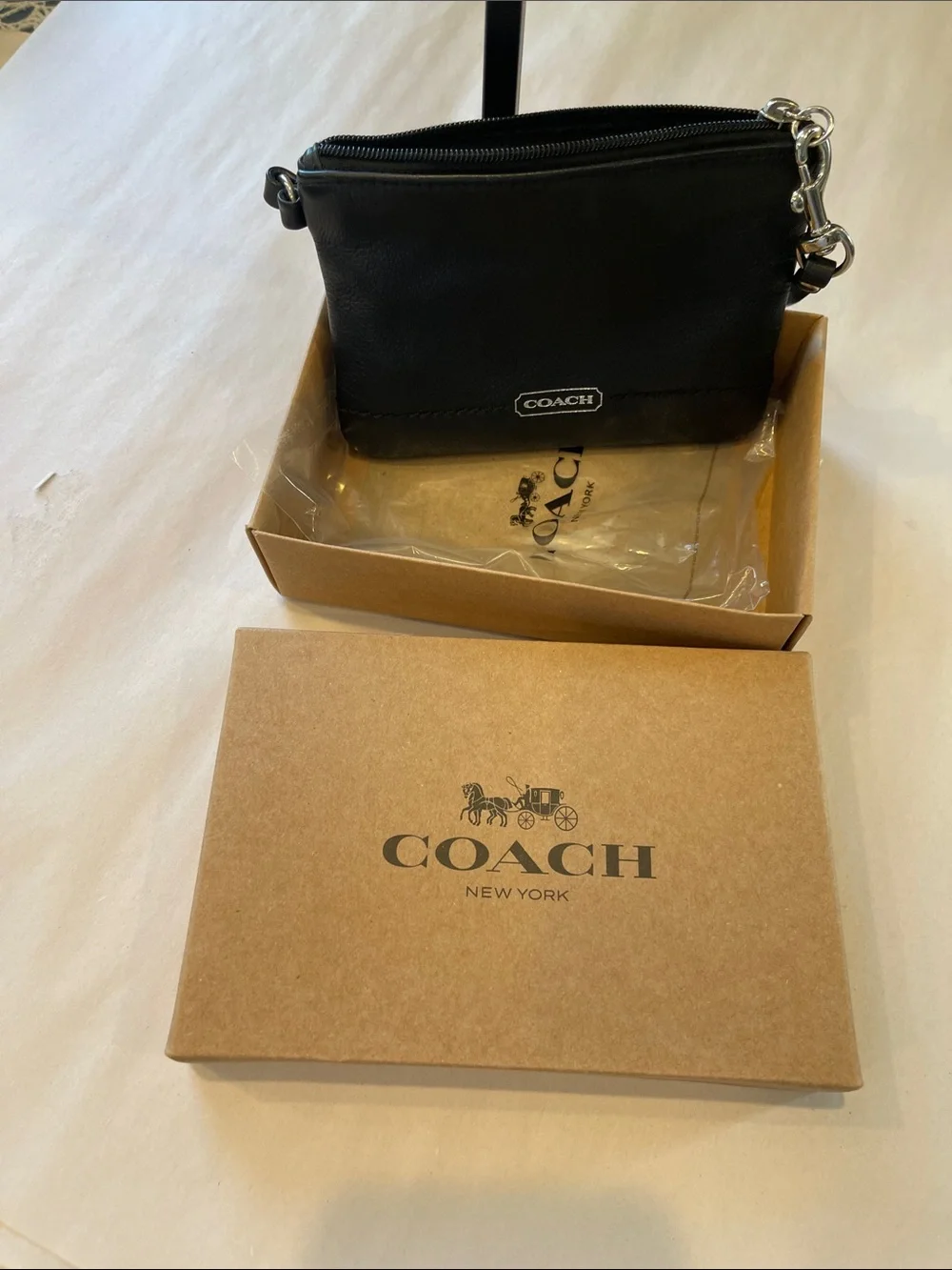 NWOT Coach Y2K Leather Corner Black Wristlet In Box F50188 Vintage